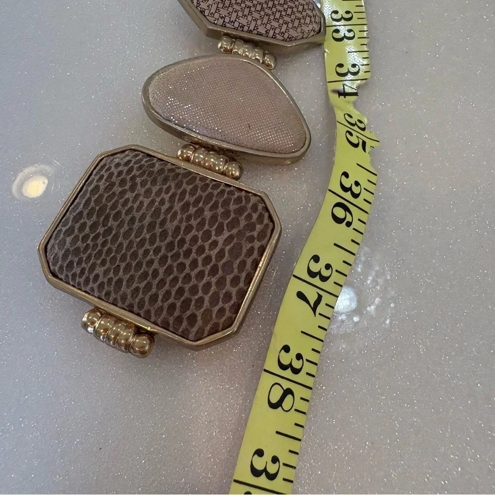 Chico’s Genuine Leather Belt Beige Taupe Stones  Adjustable S/M Natural